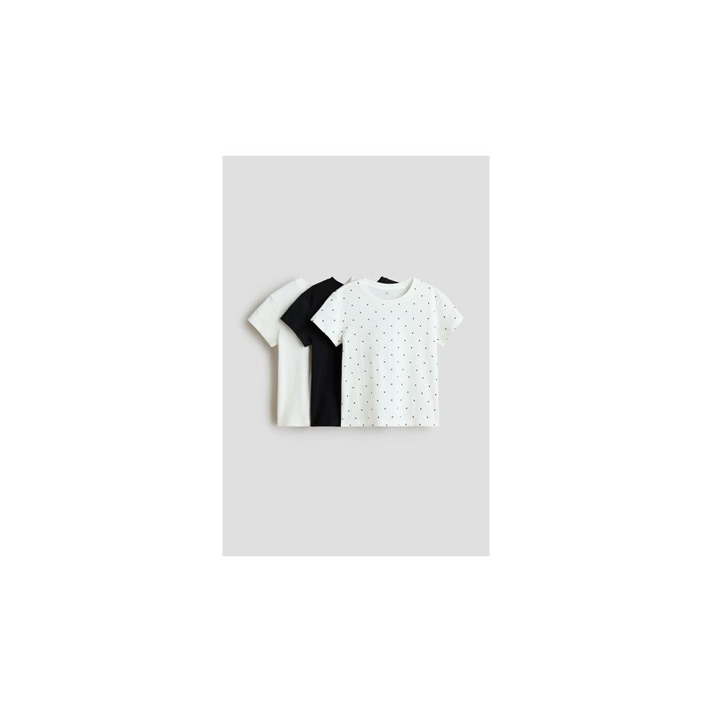 H&M - Tričko 3 kusy - Bílá/Puntíky
