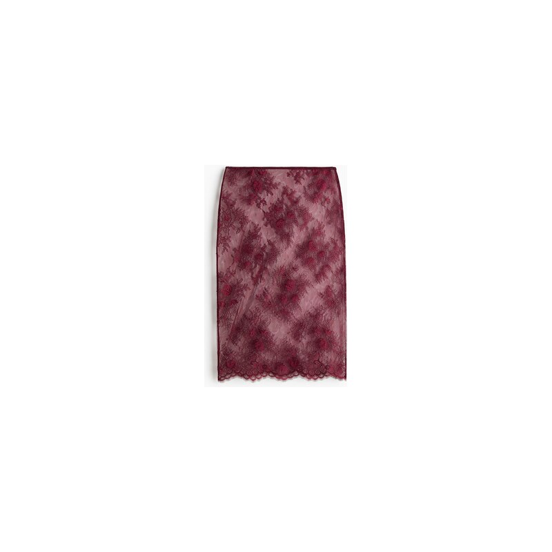 H&M - Krajková sukně midi - Vínová