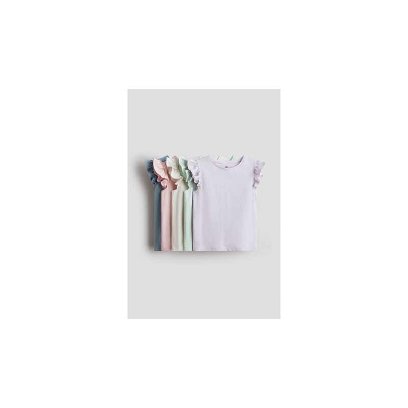 H&M - Tops volánkovými rukávy 5 kusů - Bleděmodrá/Šeříková