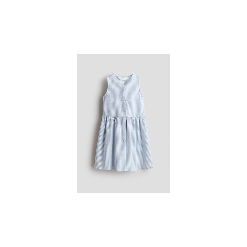 H&M - Šaty z tkaniny seersucker bez rukávů - Bílá/Modré Proužky