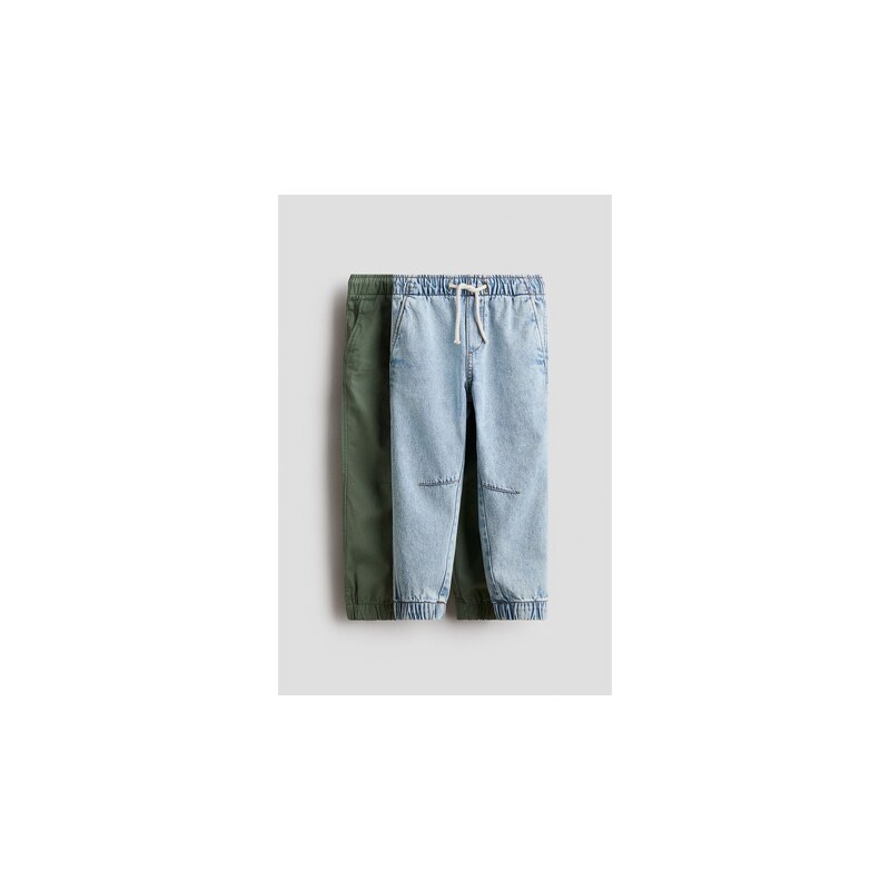 H&M - Bavlněné kalhoty jogger 2 kusy - Světlý Denim Blue/Zelená