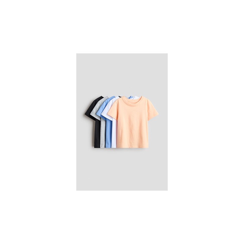 H&M - Bavlněné tričko 5 kusů - Meruňková/Modrá