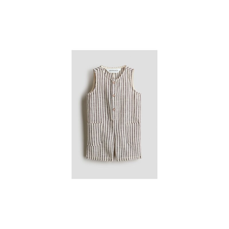 H&M - Lněný overal - Hnědá/Bílé Proužky