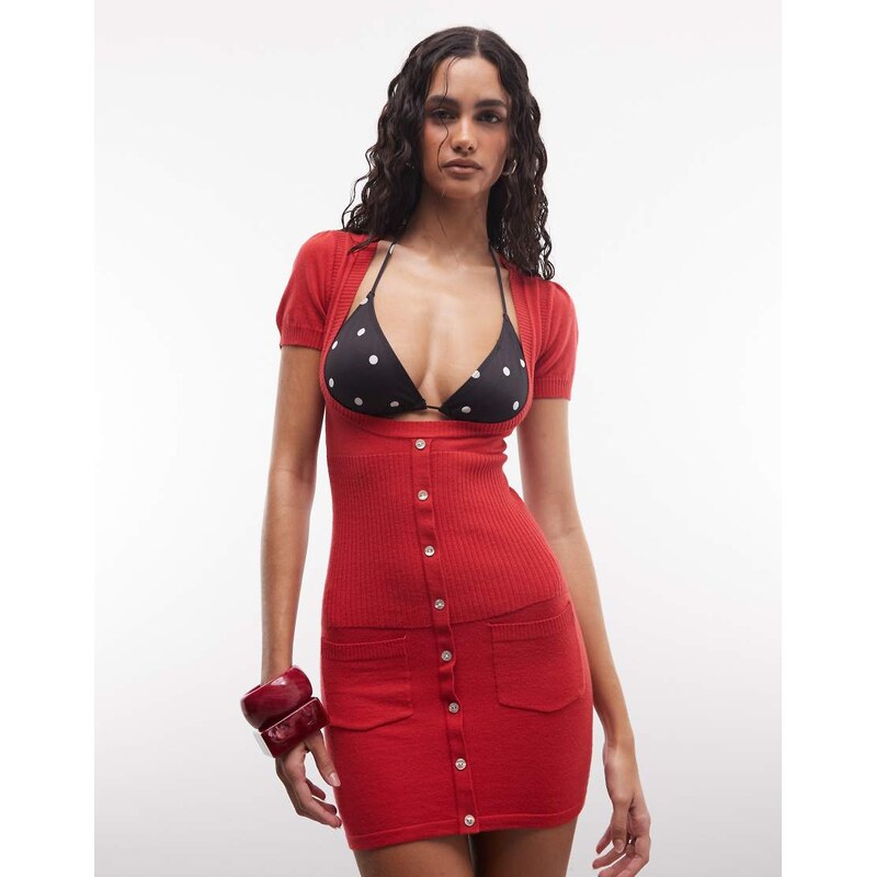 Frankies Bikinis X Jennie Kim open knitted mini dress in red