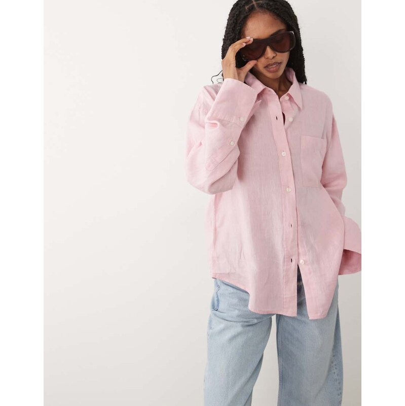 ARKET pure cotton linen shirt in light pink