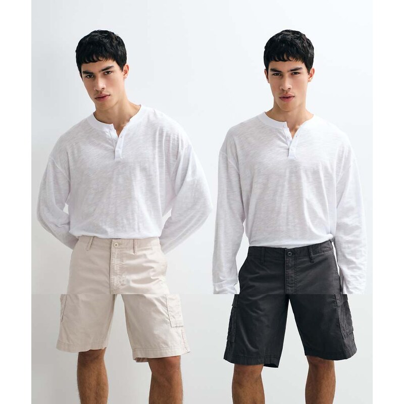 Jack & Jones 2 pack cargo shorts in cream and grey-White