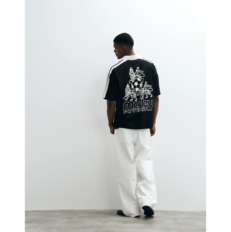 ASOS DESIGN oversized polo with Bob Marley print in Black