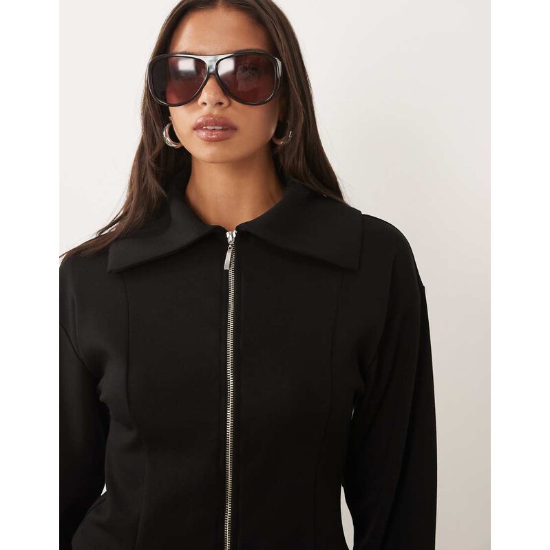 ASOS DESIGN co-ord zip through oversized collar jacket in black