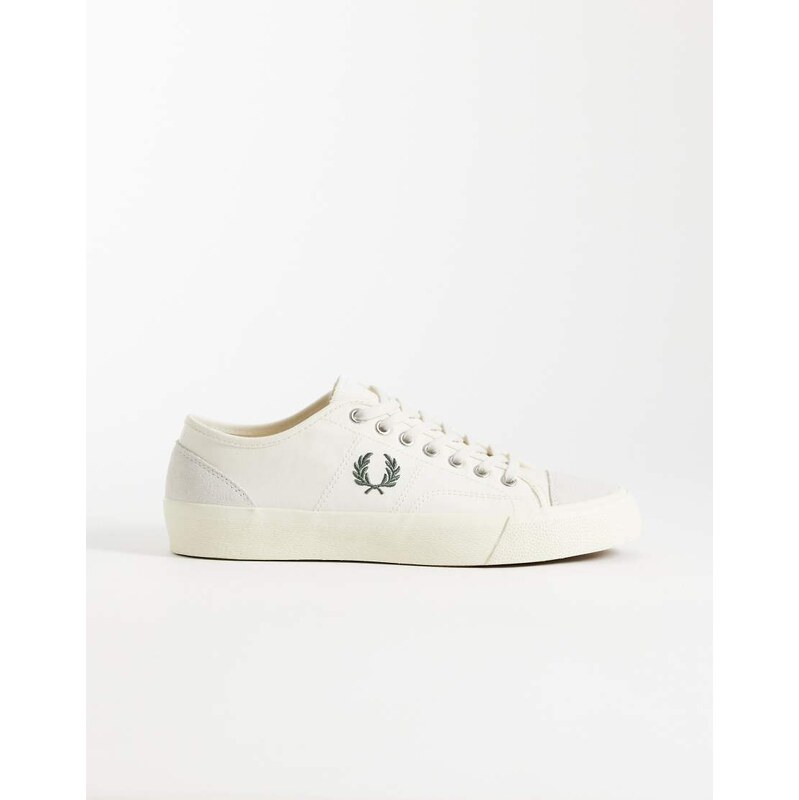 Fred Perry Hughes canvas and suede trainer in ecru-White