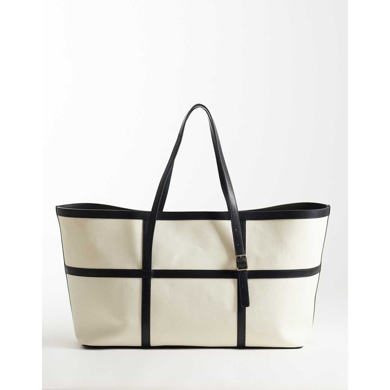 & Other Stories pure leather large cotton canvas tote shoulder