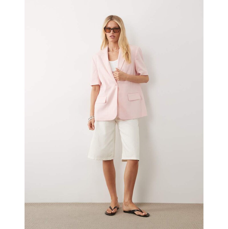 ASOS DESIGN shortsleeve blazer in pink co-ord
