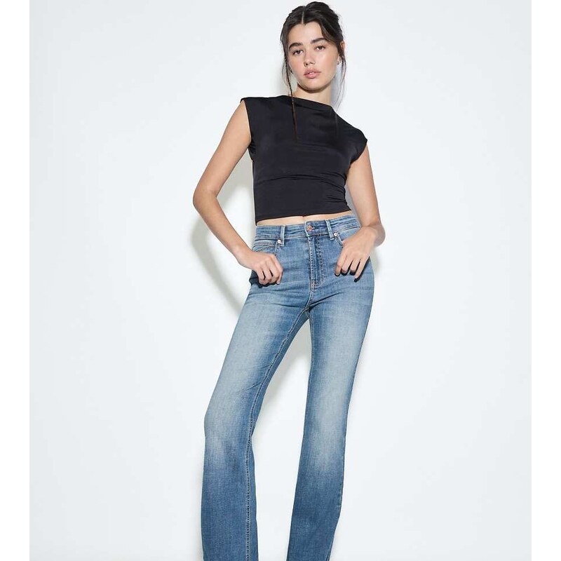 Stradivarius Tall d74 bell bottom stretch slit jeans in light
