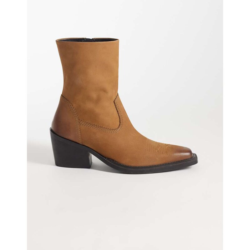 ASOS DESIGN Ace premium western ankle boot in tan oiled leather