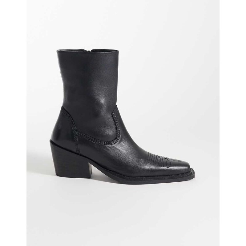 ASOS DESIGN Ace premium western ankle boot in black leather