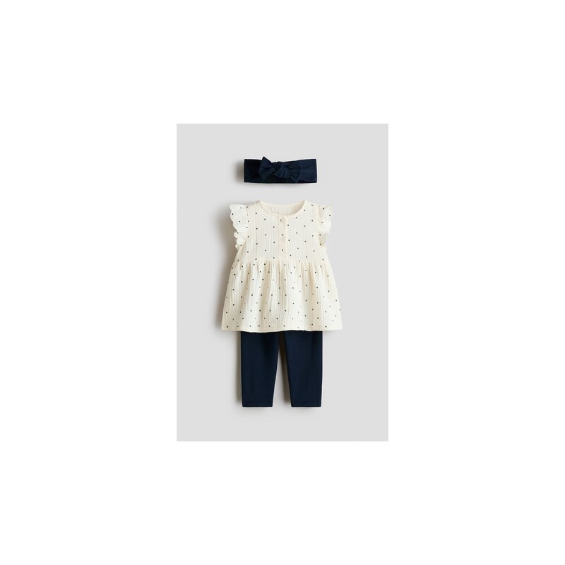 H&M - Trojdílná bavlněná souprava - Námořnická Modř/Puntíky