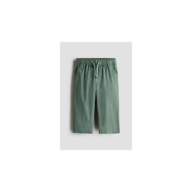 H&M - Kalhoty z lněné směsi - Khaki Zelená