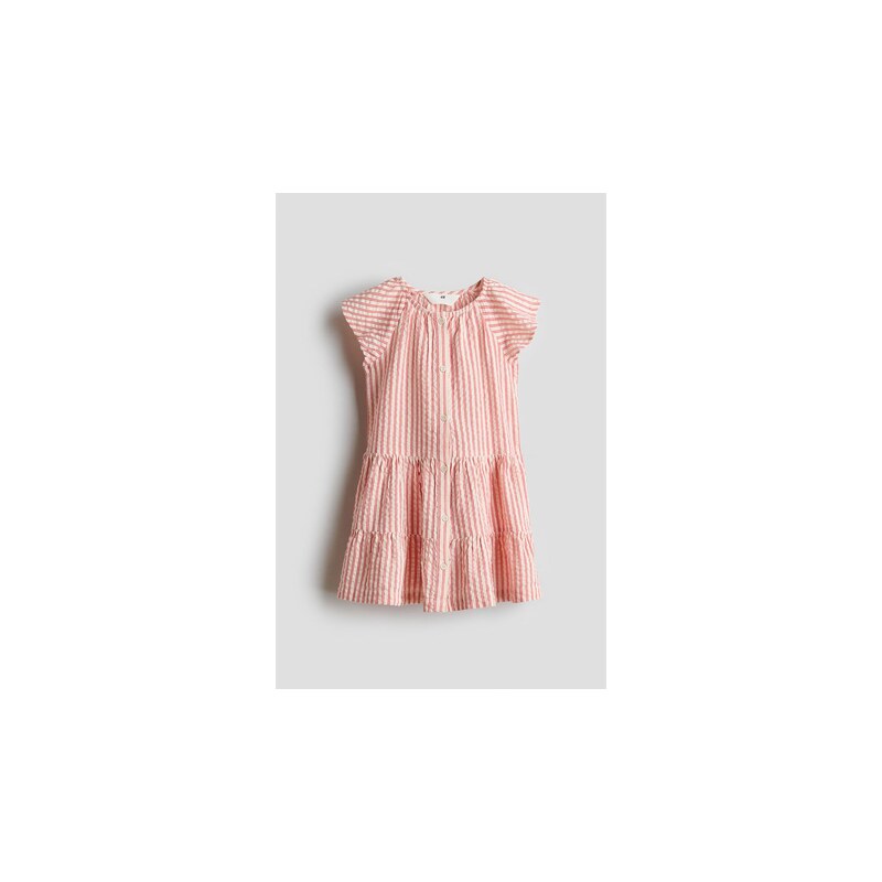 H&M - Volánové šaty z tkaniny seersucker - Červená/Proužek