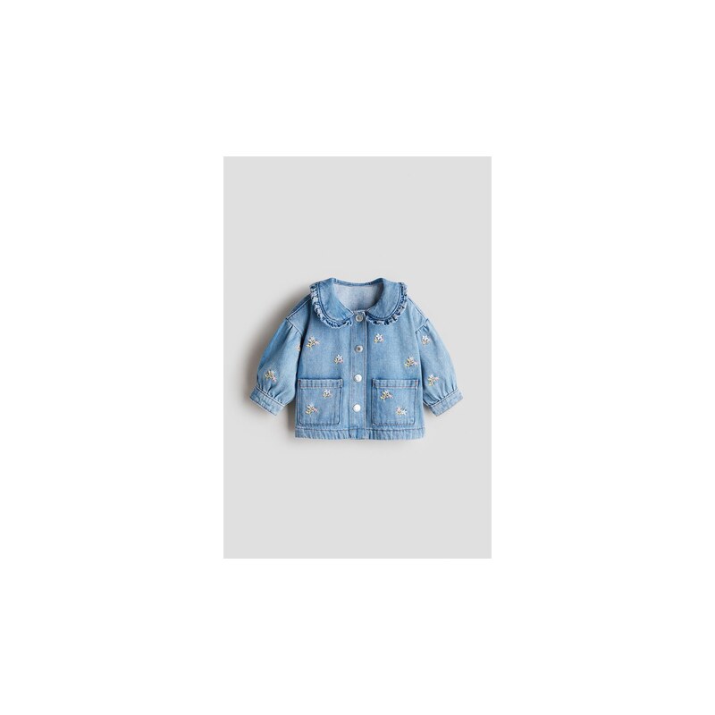 H&M - Džínová bundas výšivkami - Denim Blue/Květiny