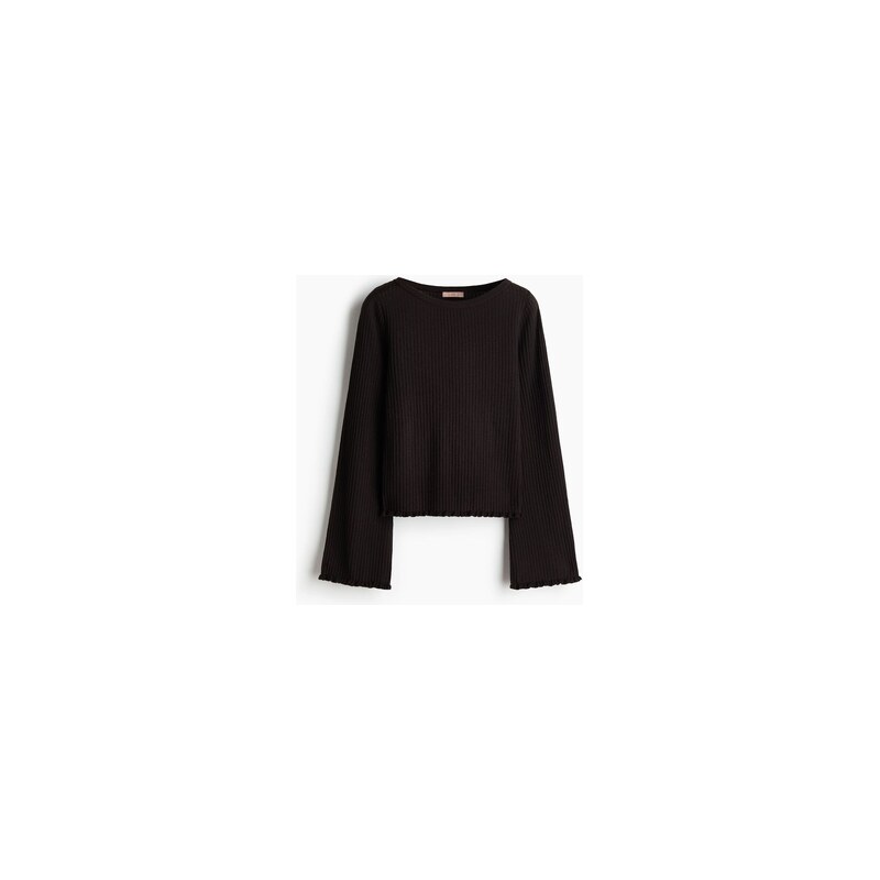 H&M - Top z žebrovaného úpletu z lněné směsi - Tmavě Hnědá