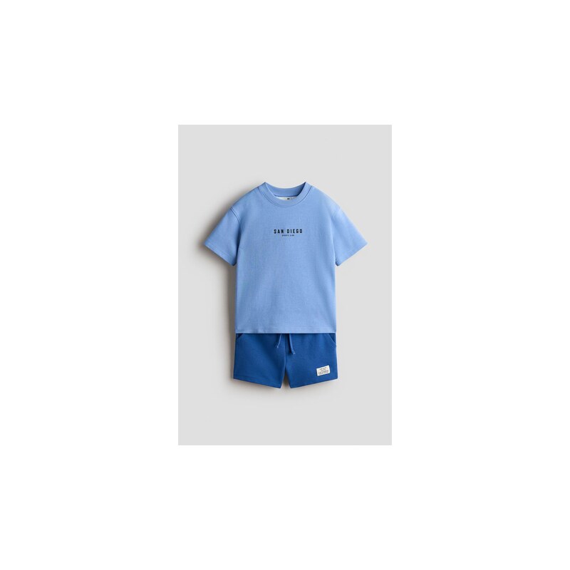 H&M - Dvoudílná souprava tričko a teplákové šortky - Modrá/San