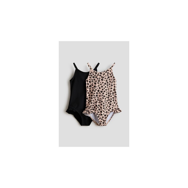 H&M - Jednodílné plavky 2 kusy - Světle Béžová/Leopardí Potisk