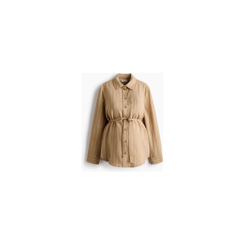 H&M - MAMA Košile z lněné směsi - Béžová/Proužky