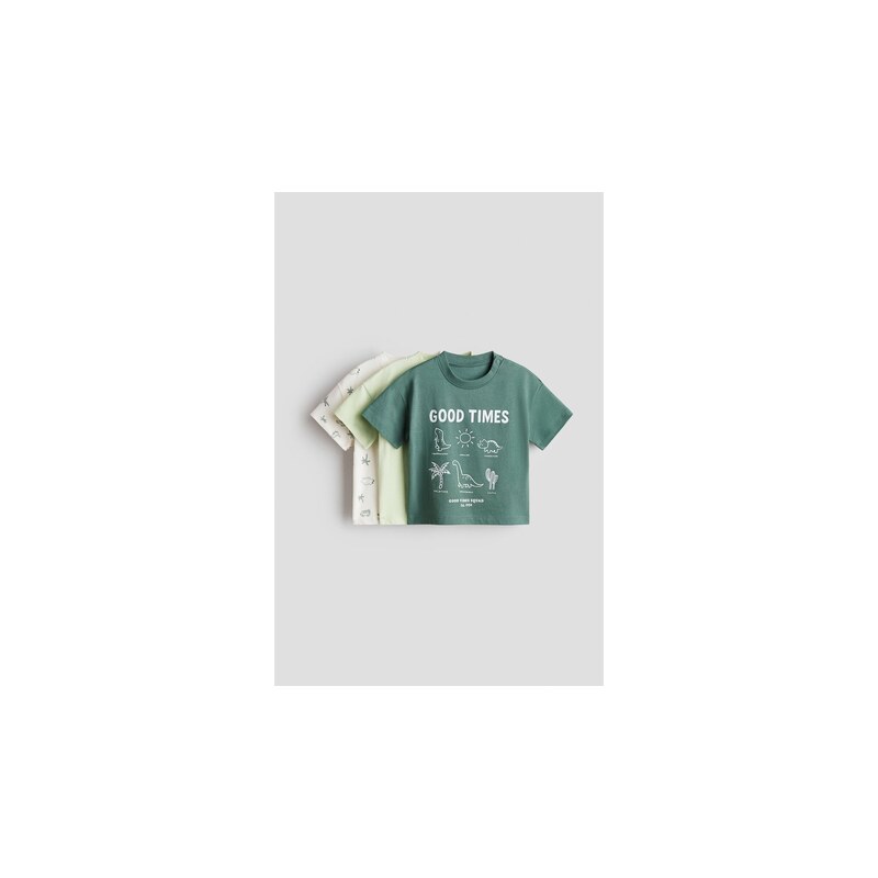 H&M - Bavlněné tričko 3 kusy - Zelená/Good Times