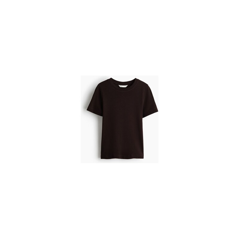 H&M - Bavlněné tričko - Tmavě Hnědá