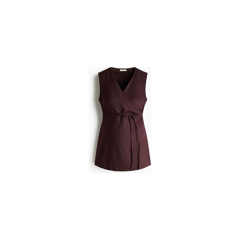 H&M - MAMA Zavinovací top z lněné směsi - Tmavě Hnědá