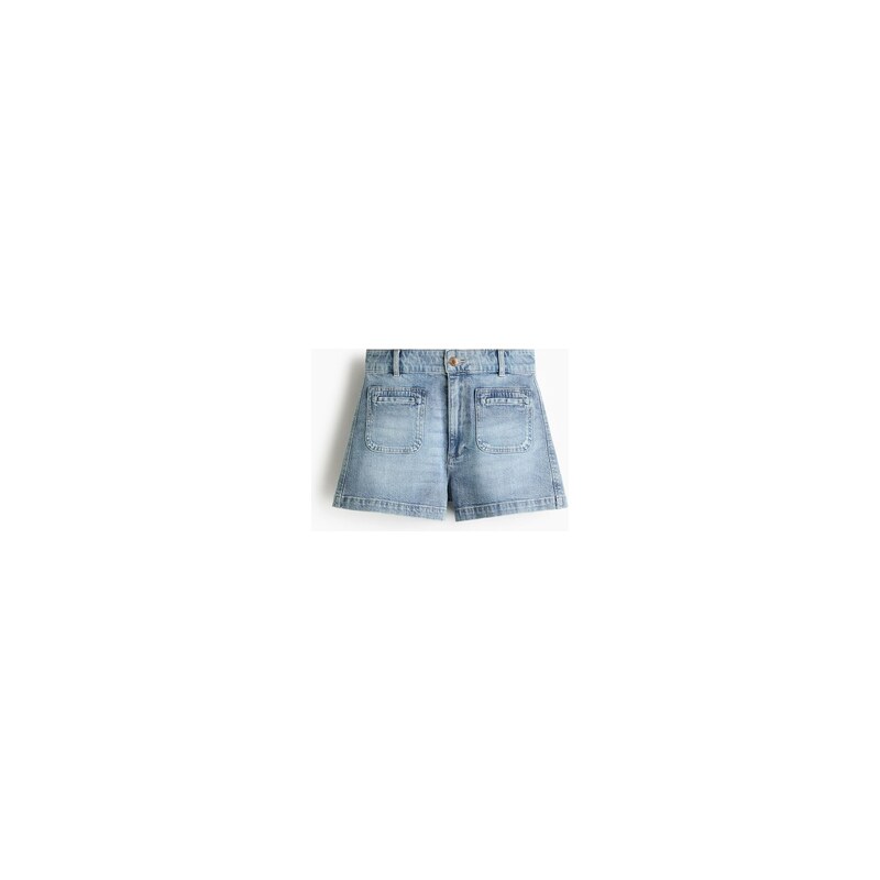 H&M - Džínové šortkys vysokým pasem - Světlý Denim Blue