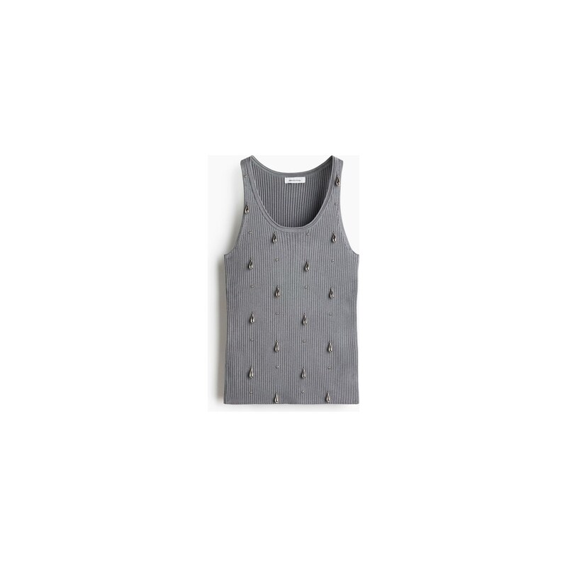 H&M - Tílko zdobené korálky - Šedá