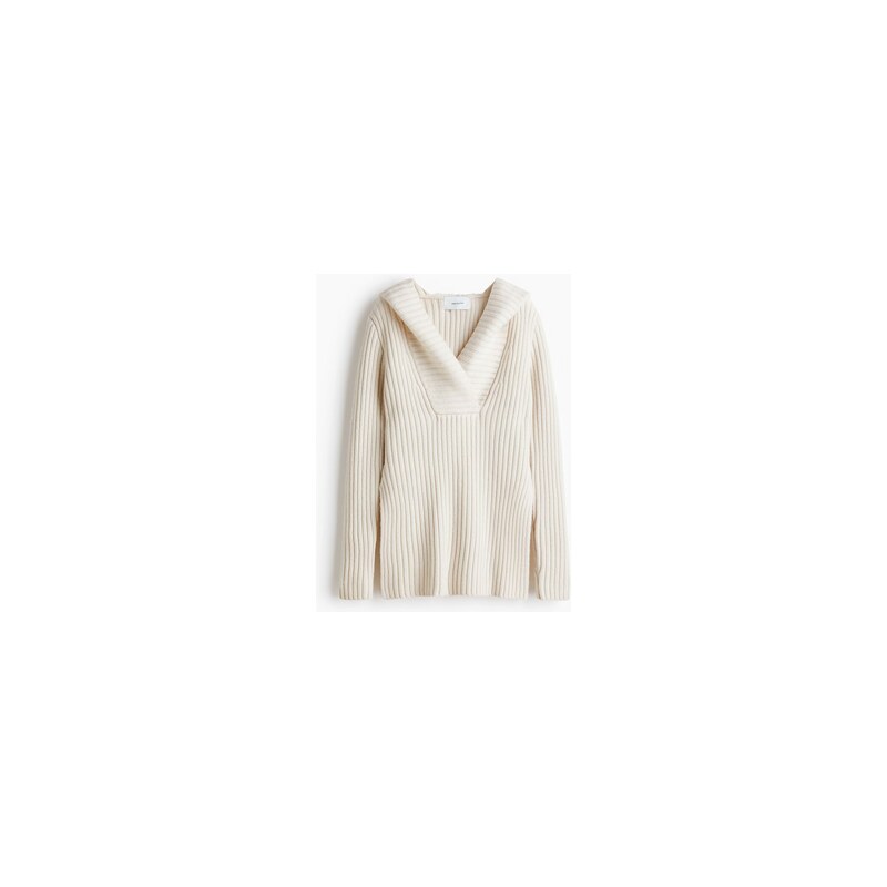 H&M - Vlněný svetrs kapucí - Krémová