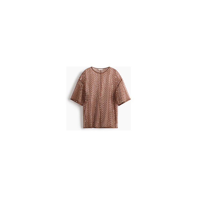 H&M - Top zesíťovinys flitry - Tlumená Hnědá
