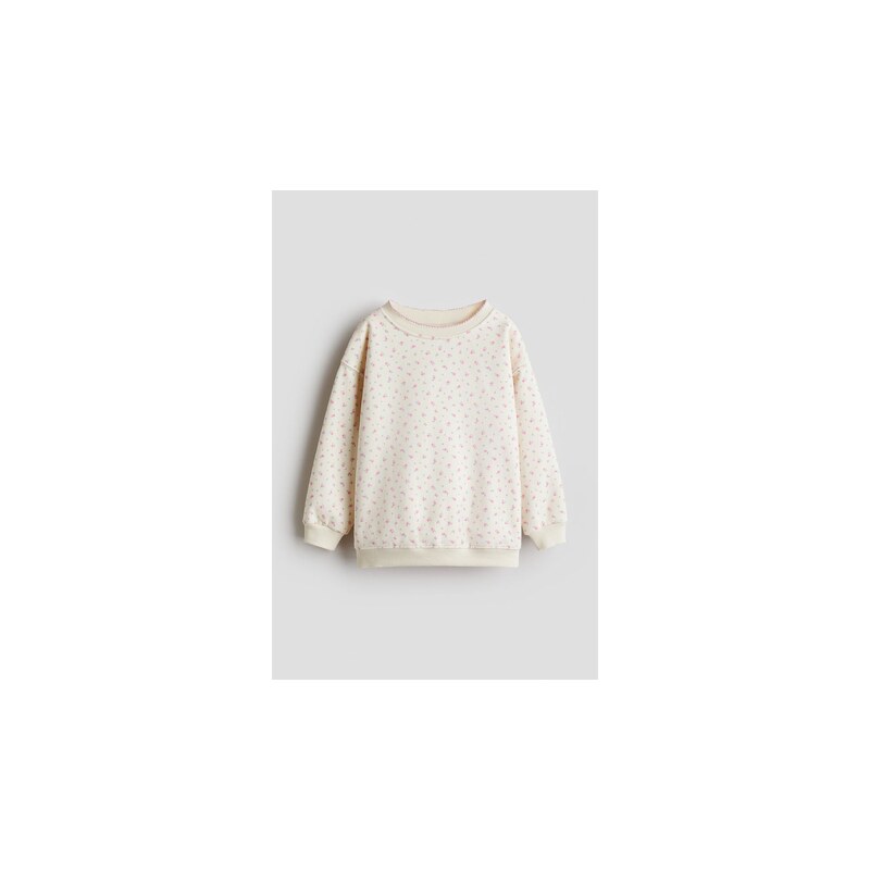 H&M - Mikinas česaným rubem a potiskem - Světle Béžová/Květy