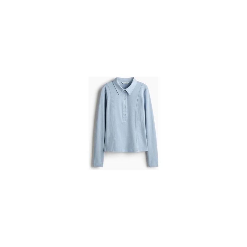 H&M - Přiléhavý tops límečkem - Bleděmodrá