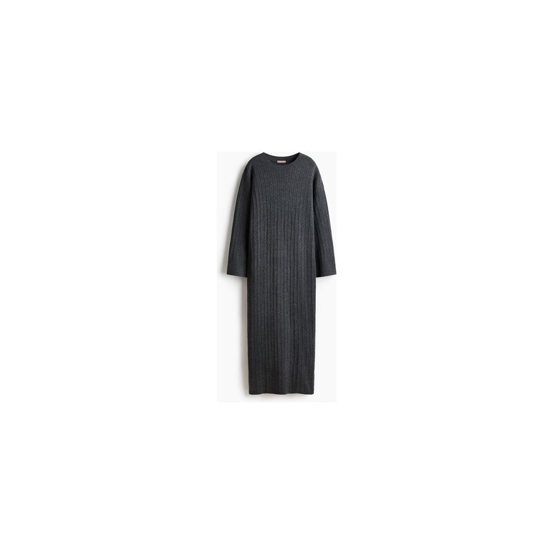 H&M - Pletené šatys copánkovým vzorem - Tmavě Šedý Melír