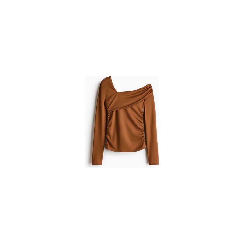 H&M - Řasený top odhalující rameno - Hnědá