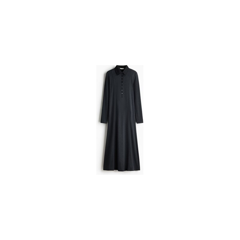 H&M - Šaty z jemného úpletus límečkem - Tmavě Šedý Melír