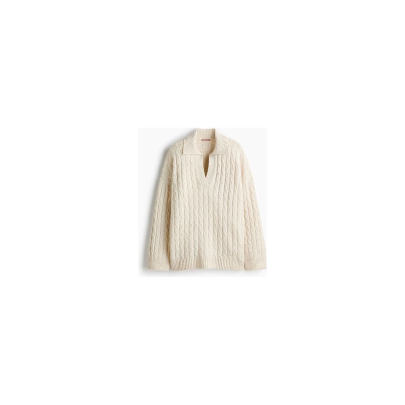 H&M - Svetrs copánkovým vzorem - Světle Béžový Melír