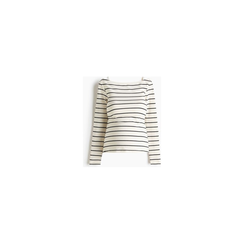 H&M - MAMA Tops lodičkovým výstřihem - Bílá/Černý Proužek