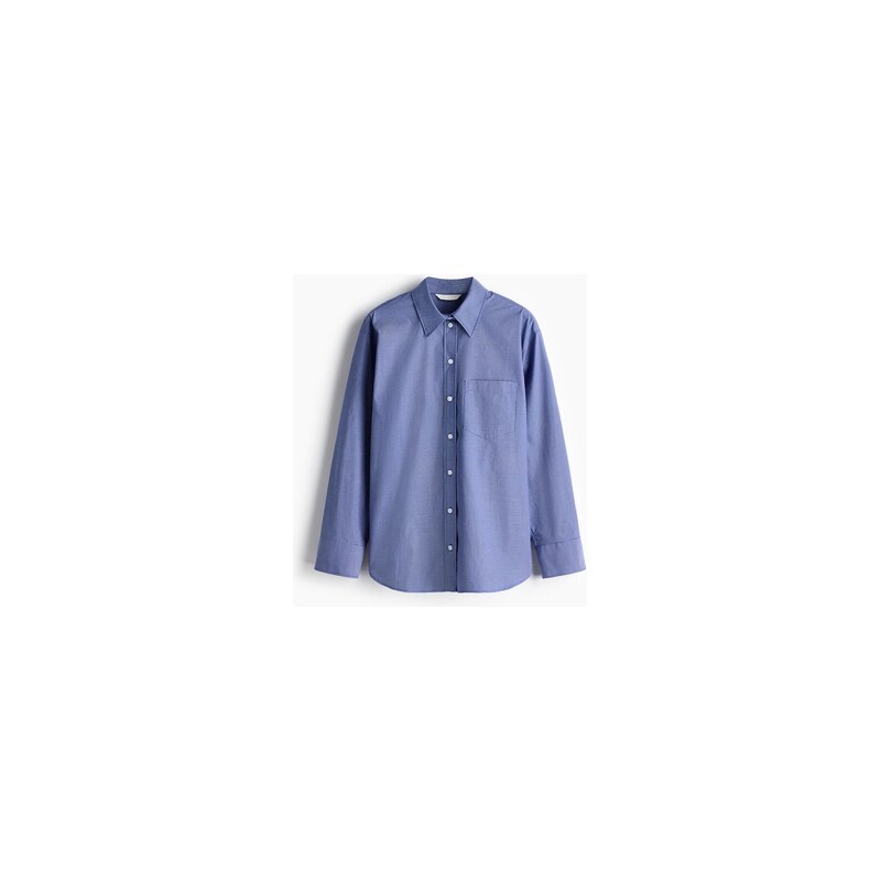 H&M - Oversized košile z bavlněného popelínu - Modrá/Kostka