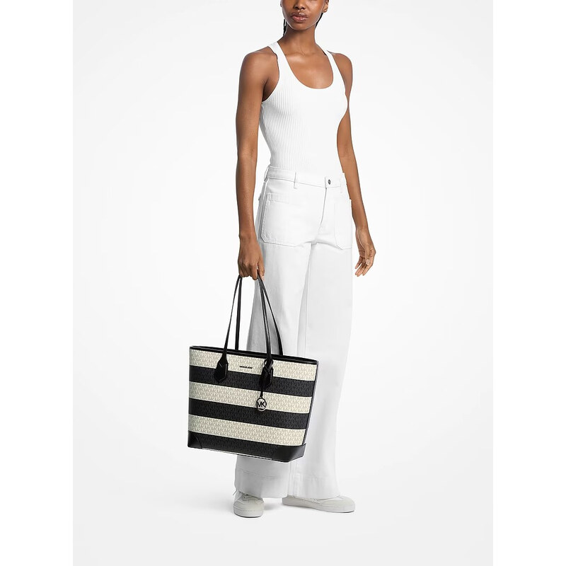 Michael Kors Eva large kabelka pruhovaná černá