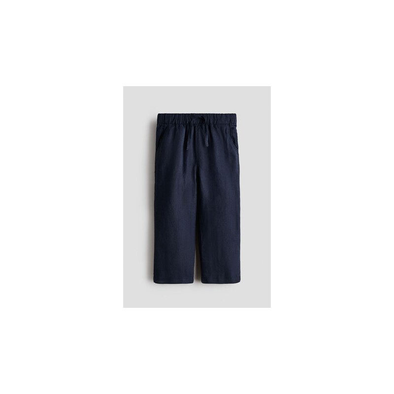 H&M - Lněné kalhoty - Námořnická Modř