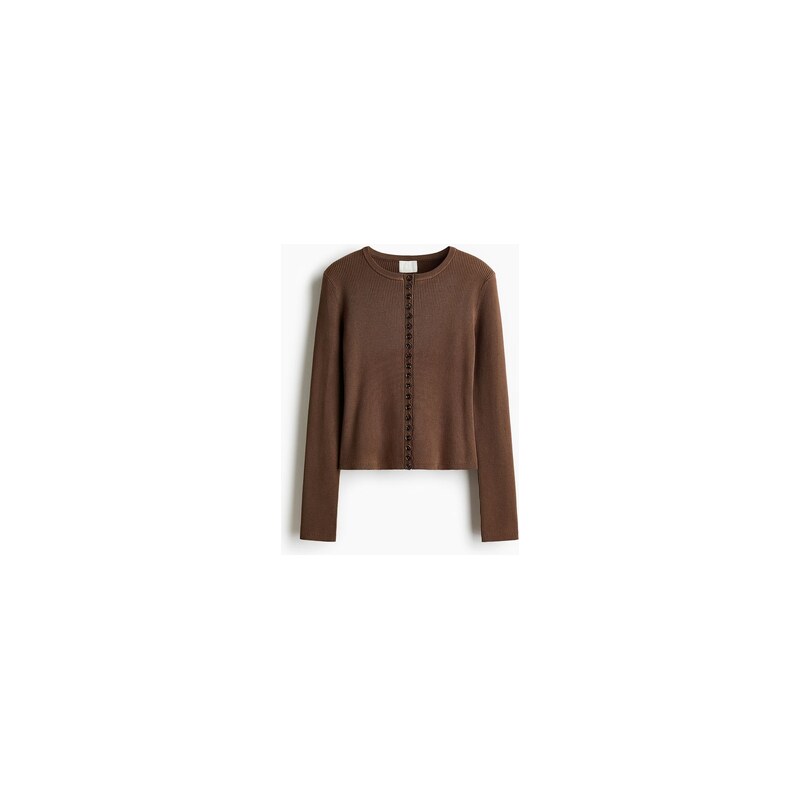H&M - Žebrovaný propínací svetřík - Hnědá