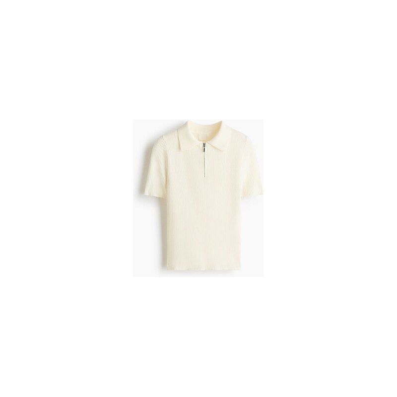 H&M - Top z žebrovaného úpletus límečkem - Krémová