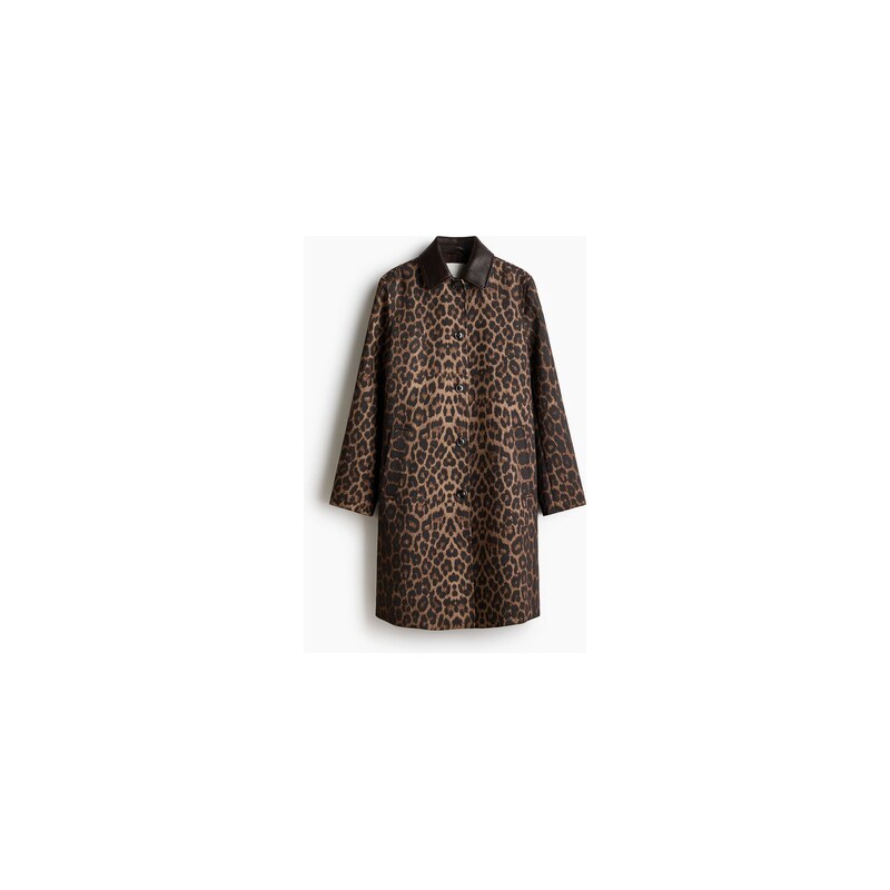 H&M - Keprový kabát car coat - Hnědá/Leopardí Potisk