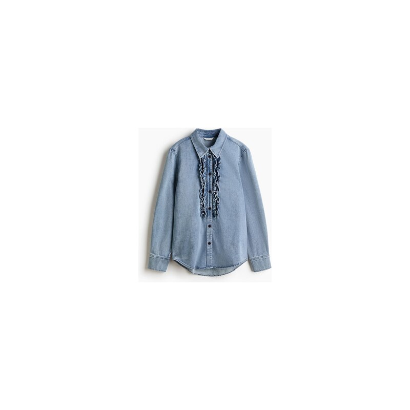 H&M - Džínová košiles volánkovými lemy - Denim Blue