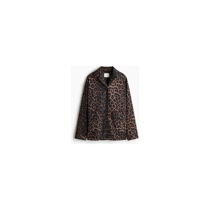 H&M - Keprová bunda - Hnědá/Leopardí Potisk
