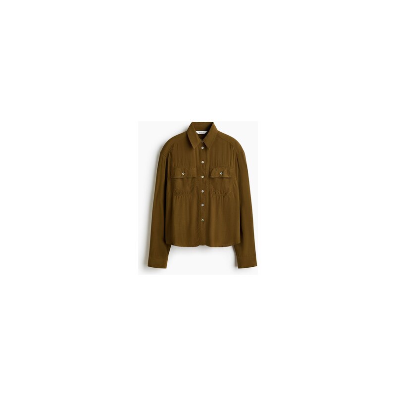 H&M - Viskózová košile - Tmavě Zelená Khaki