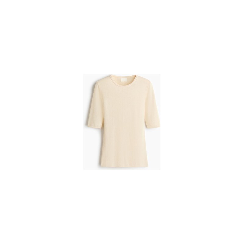H&M - Tričko z žebrovaného úpletu - Krémová